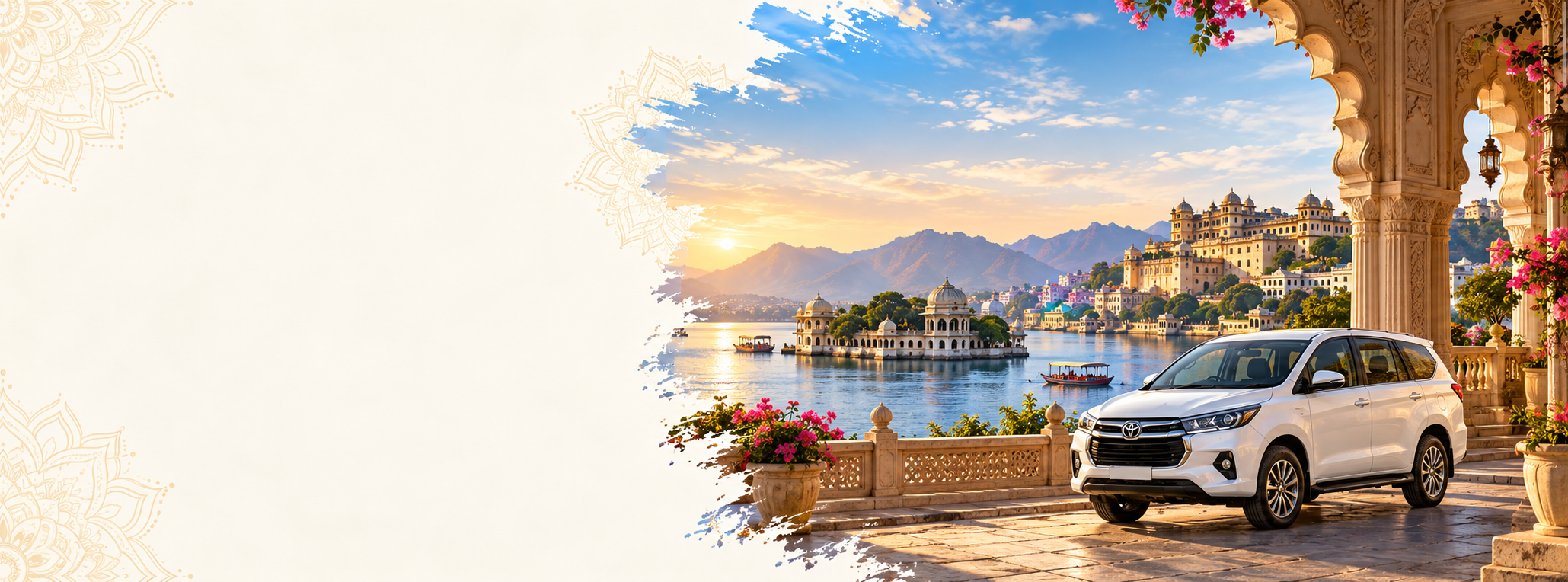 Udaipur Taxi Innova Crysta overlooking Lake Pichola and City Palace