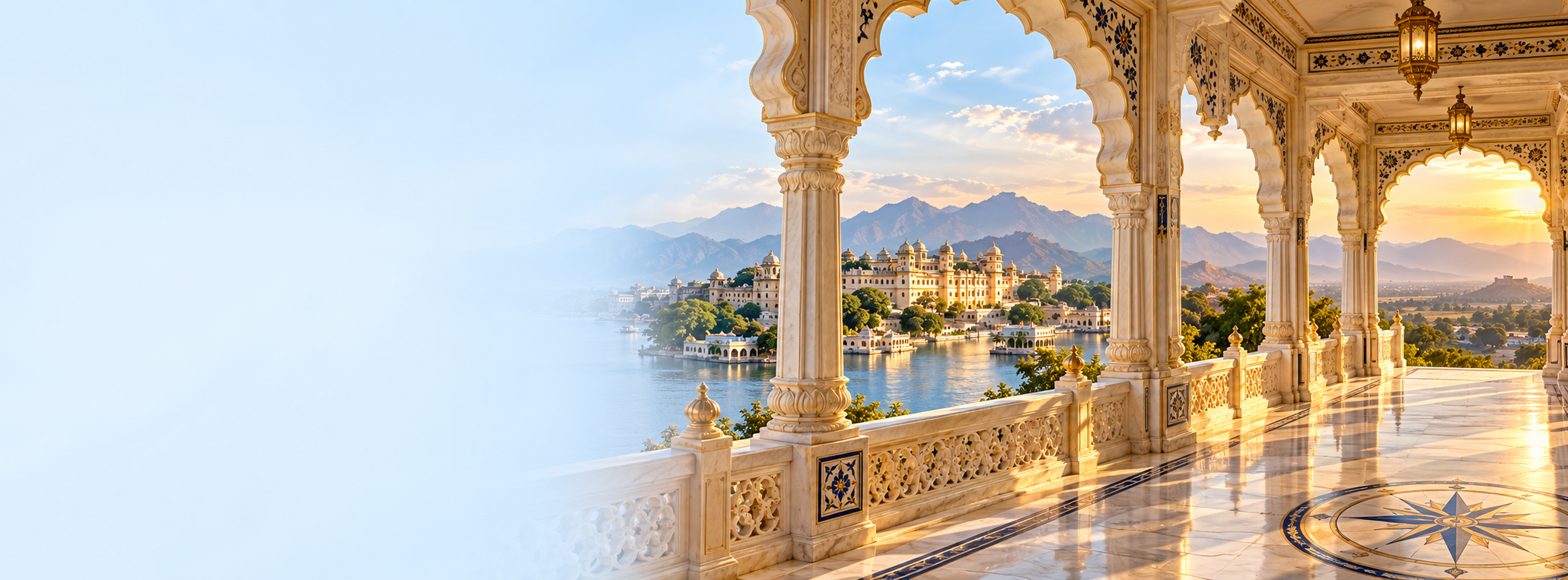 Udaipur City Palace arches overlooking Lake Pichola - Taxi Routes
